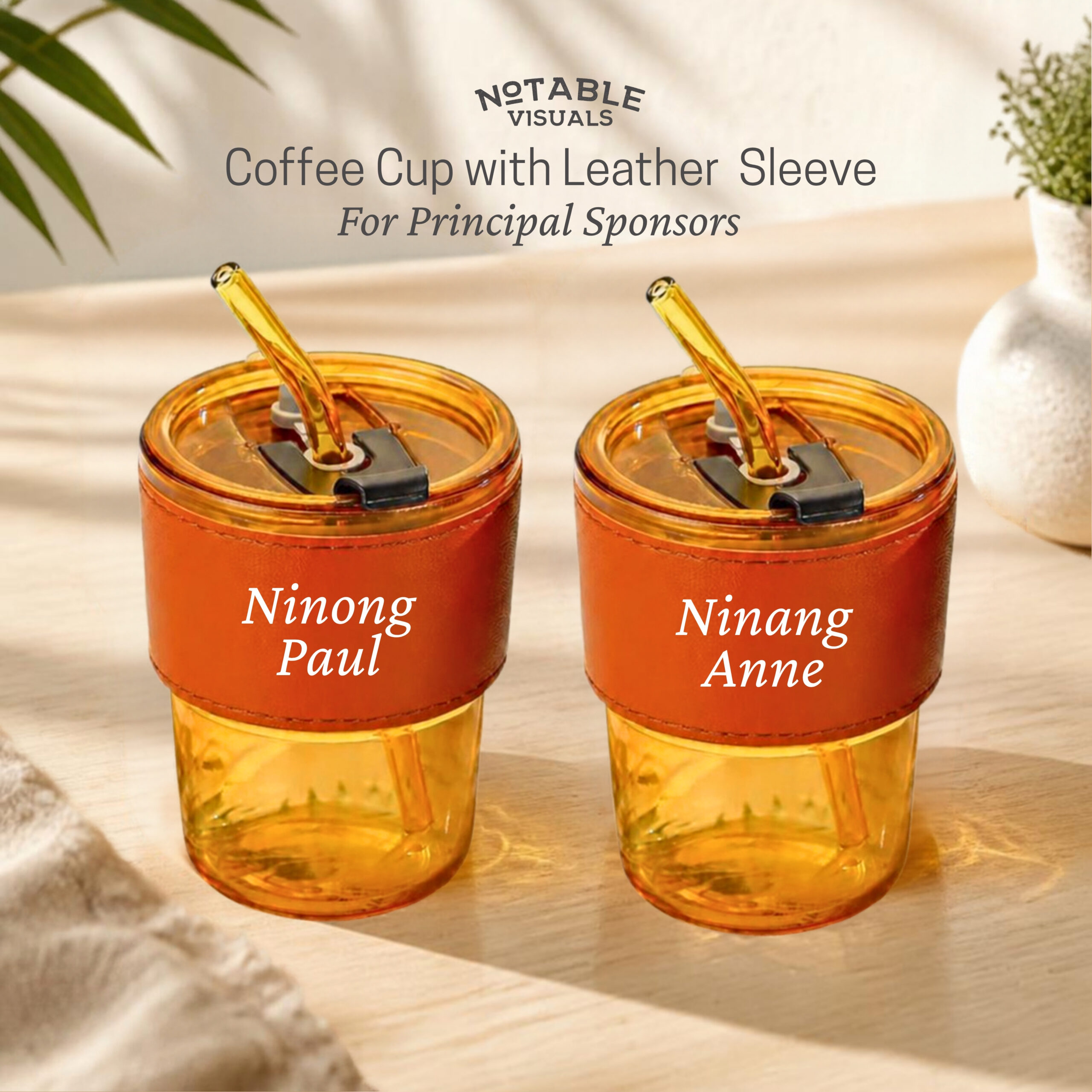 Personalized Coffee Cup with Leather Sleeve